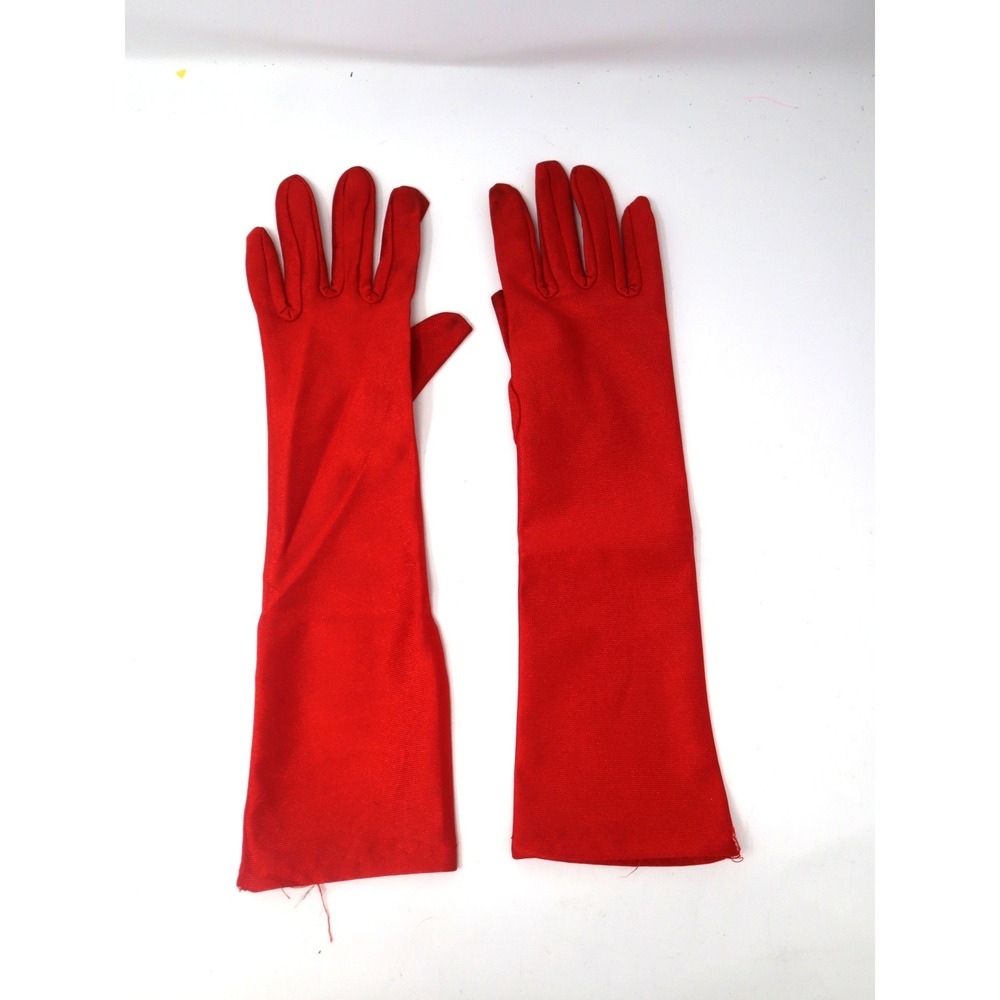 Red Matte Satin Gloves Womens Elbow Length Formal Costume Cosplay 12 Button